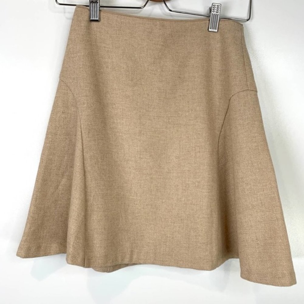 New Massimo Dutti Wool Tan Mini Flare Skater Skirt Size 4